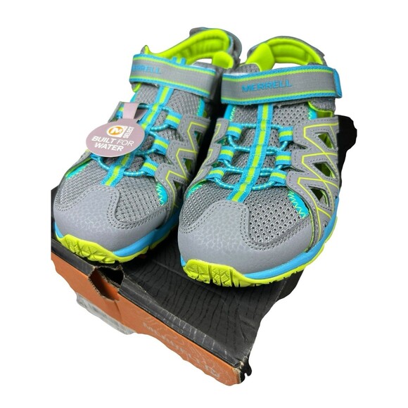 Merrell Hydro‎ Quench Water Sandals Kids Size 4M Gray Blue Yellow NWT Summer - Picture 2 of 10